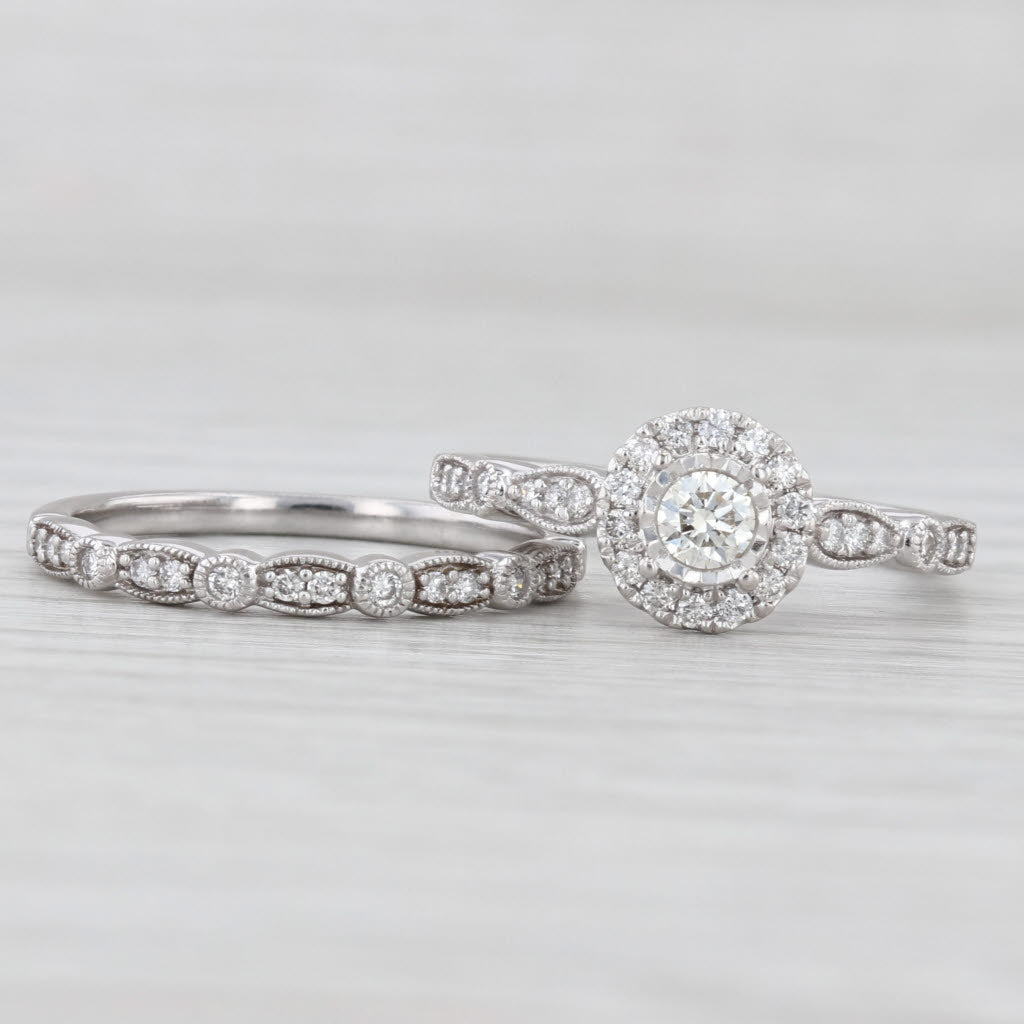 Light Gray 0.50ctw Diamond Engagement Ring Wedding Band Bridal Set 14k White Gold Size 7