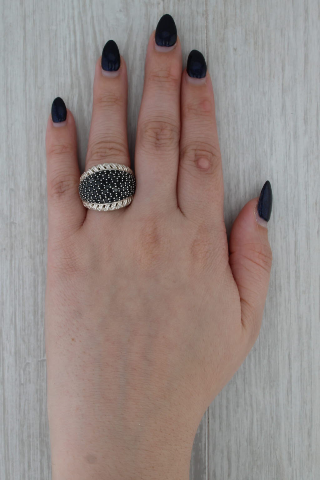 Slane & Slane Basketweave 2.40ctw Black Sapphire Ring Sterling Silver Cocktail