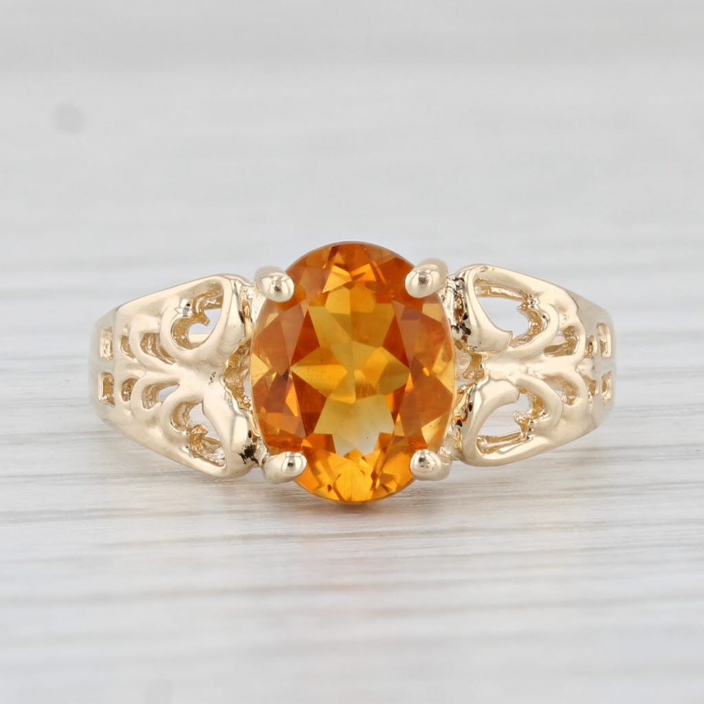 Light Gray 1.66ct Orange Citrine Ring 10k Yellow Gold Size 6 Open Work