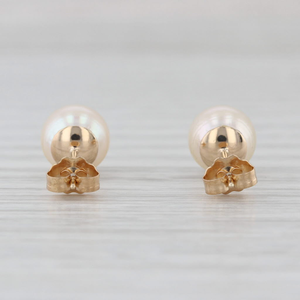 Cultured Pearl Stud Earrings 14k Yellow Gold 7.4mm Round Solitaire Studs