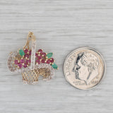0.75ctw Diamond Ruby Emerald Flower Basket Pin Pendant 14k Yellow Gold Brooch