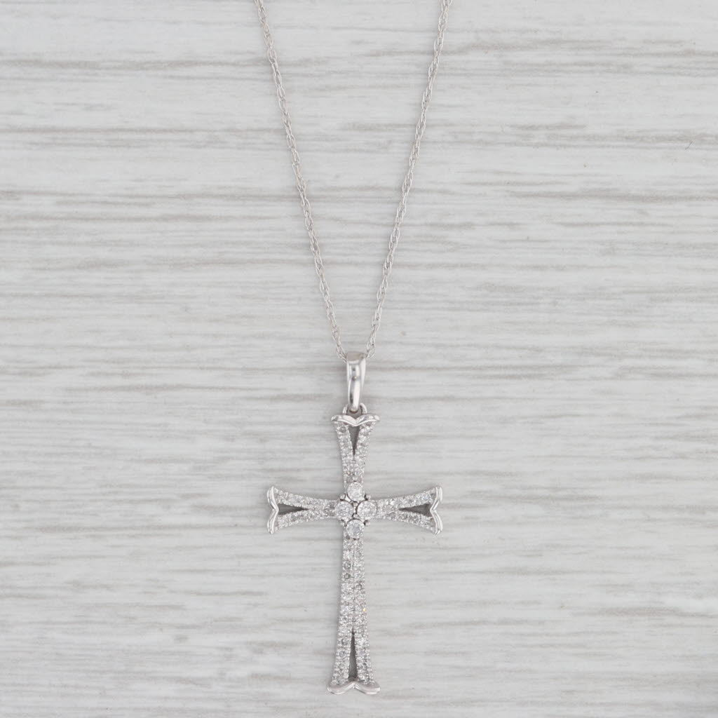 Light Gray 0.15ctw Diamond Cross Pendant Necklace 10k White Gold 18" Rope Chain