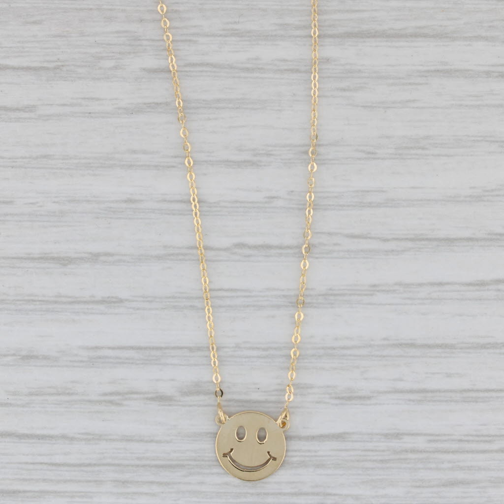 Gray New Smiley Face Cable Chain Necklace 14k Yellow Gold 17.5" 1.1mm