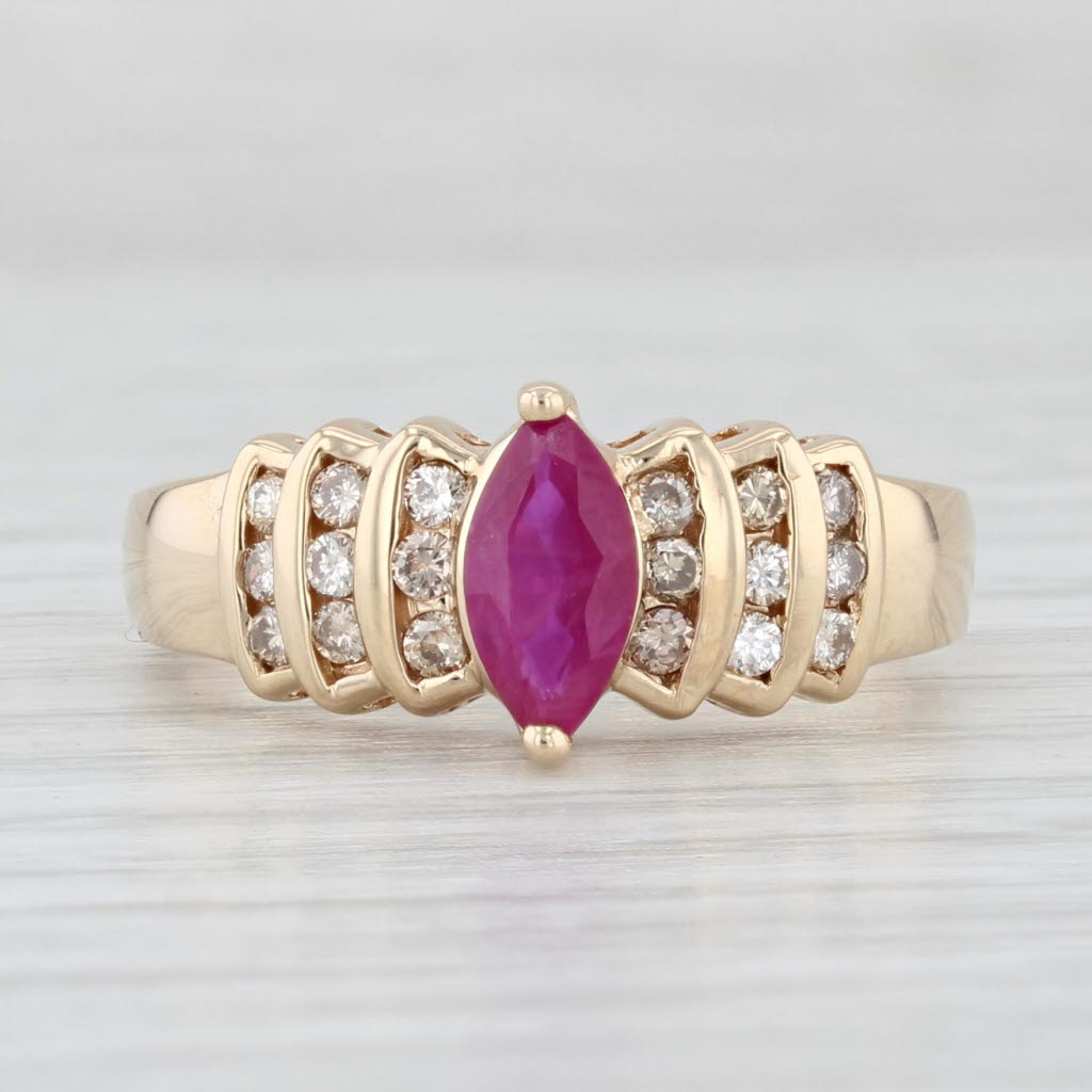 Light Gray 0.92ctw Marquise Ruby Diamond Ring 14k Yellow Gold Size 7