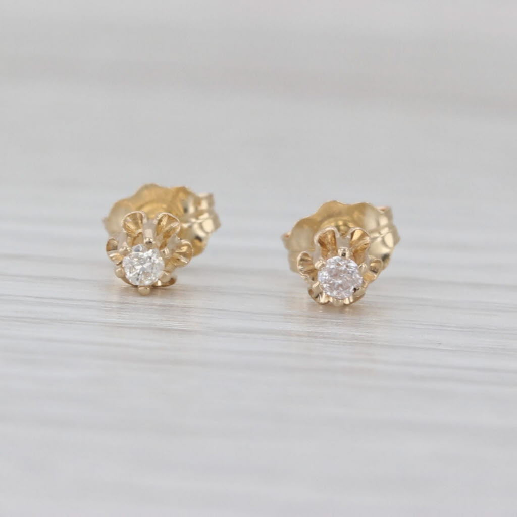 Diamond Round Solitaire Stud Earrings 10k Yellow Gold Studs
