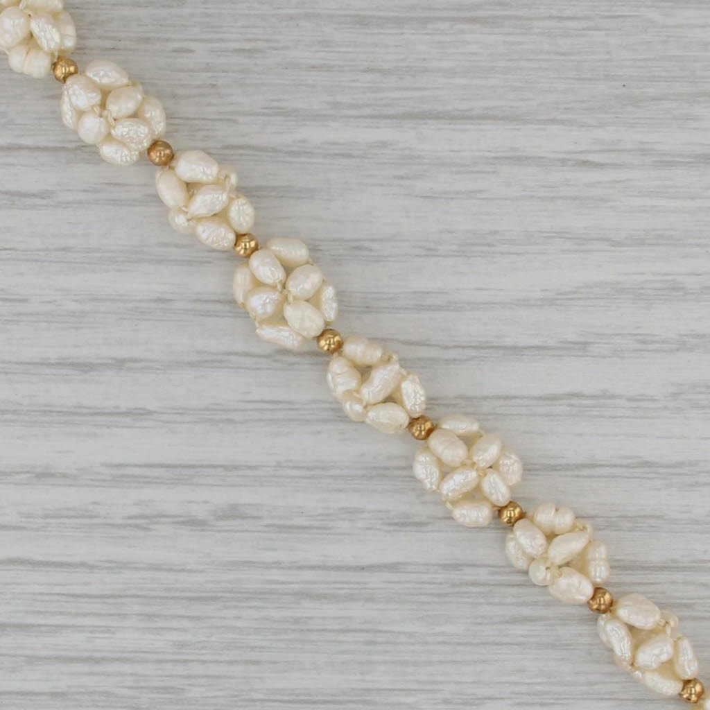 Cultured Freshwater Rice Krispie Pearl Clusters Strand Bracelet 14k Gold 7"