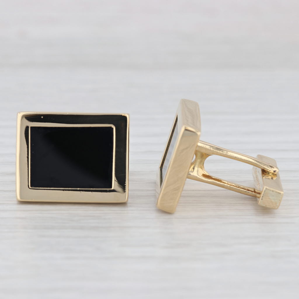 Light Gray Tiffany & Co Onyx Cufflinks 18k Yellow Gold Folding Backs