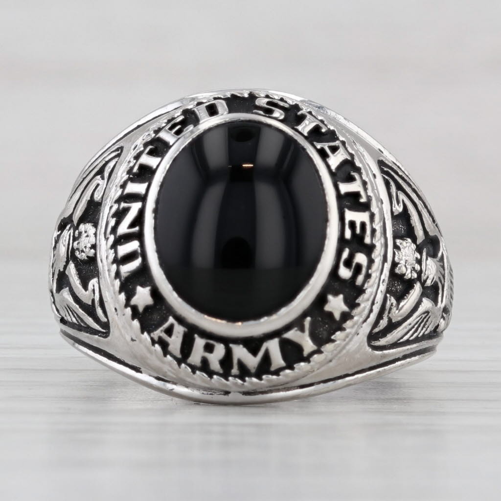 Light Gray United States Army Ring Onyx Sterling Silver Size 9 Military Service Signet