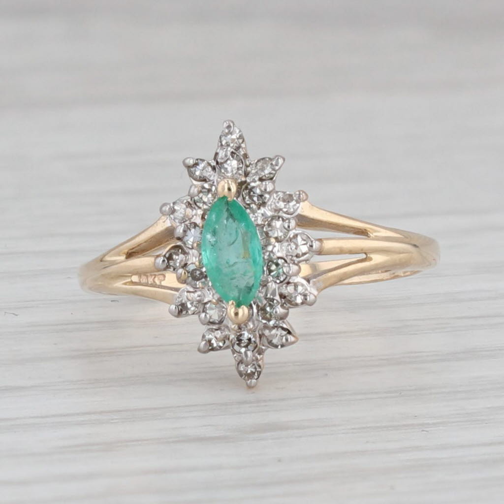 Gray 0.41ctw Marquise Emerald Diamond Halo Ring 10k Yellow Gold Size 7.75