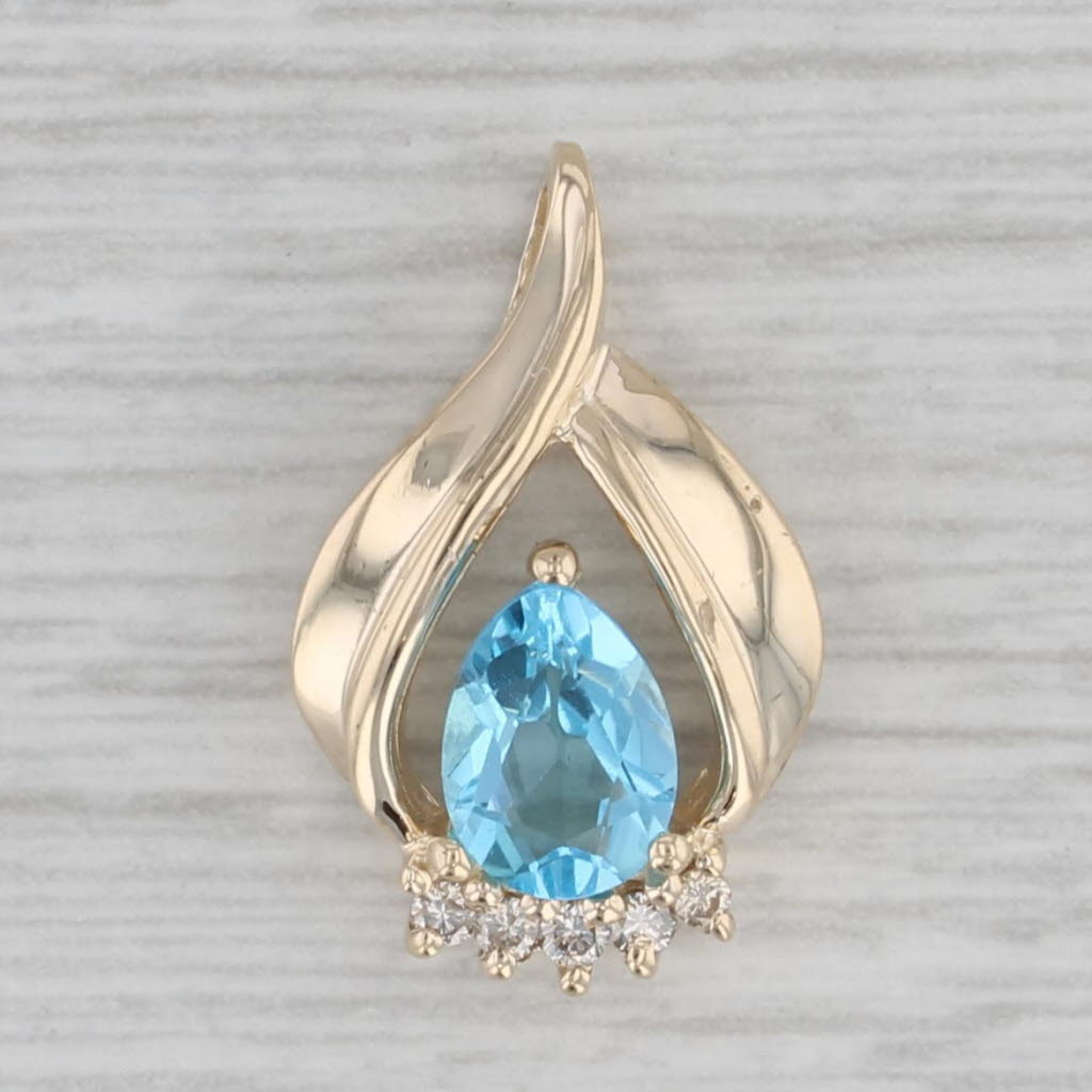 Gray 0.89ctw Blue Topaz Diamond Teardrop Pendant 10k Yellow Gold