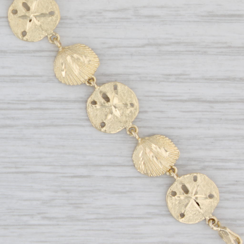 Light Gray Seashell Sand Dollar Bracelet 14k Yellow Gold 7" Nautical Jewelry