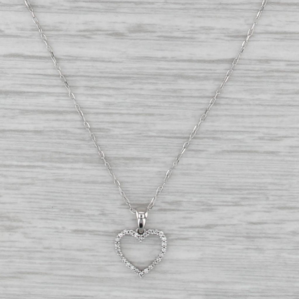 Diamond Open Heart Pendant 10k White Gold Cable Chain 16"-18"