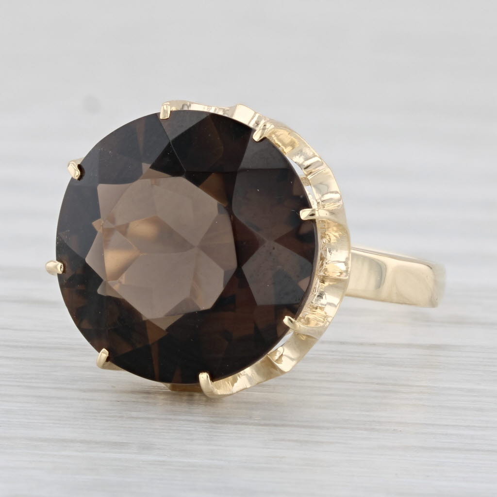 Light Gray 8.65ct Smoky Quartz Round Solitaire Ring 14k Yellow Gold Size 6.5