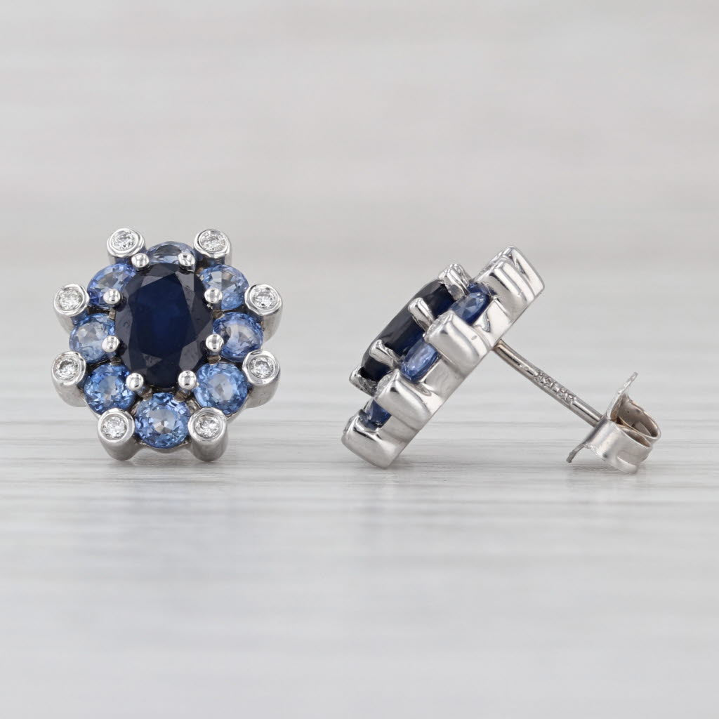 3.76ctw Blue Sapphire Diamond Stud Earrings 14k White Gold Studs