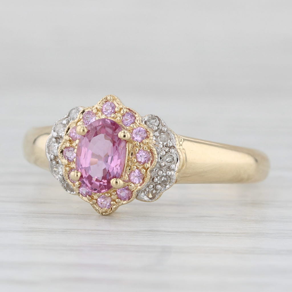 Light Gray 0.73ctw Pink Sapphire Diamond Ring 14k Yellow Gold Size 8.25