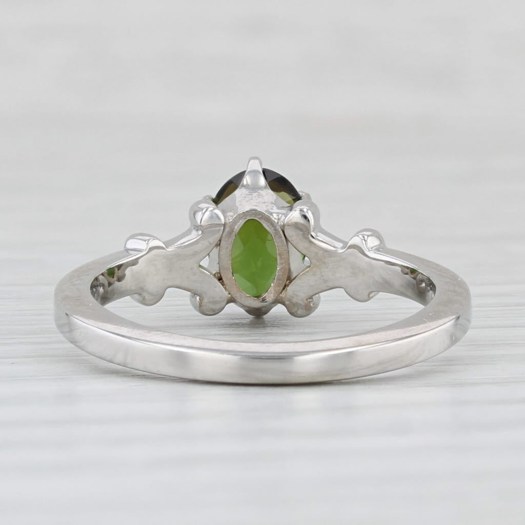 Light Gray 0.85ct Oval Green Tourmaline Solitaire Ring 14k White Gold Size 6.25