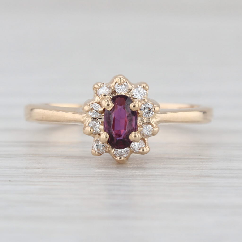 0.35ctw Oval Ruby Diamond Halo Ring 14k Yellow Gold Size 4.75