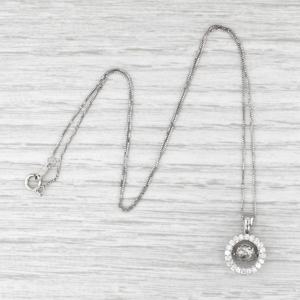 0.65ctw Diamond Floating Halo Pendant Necklace 14k White Gold 18" Box Chain
