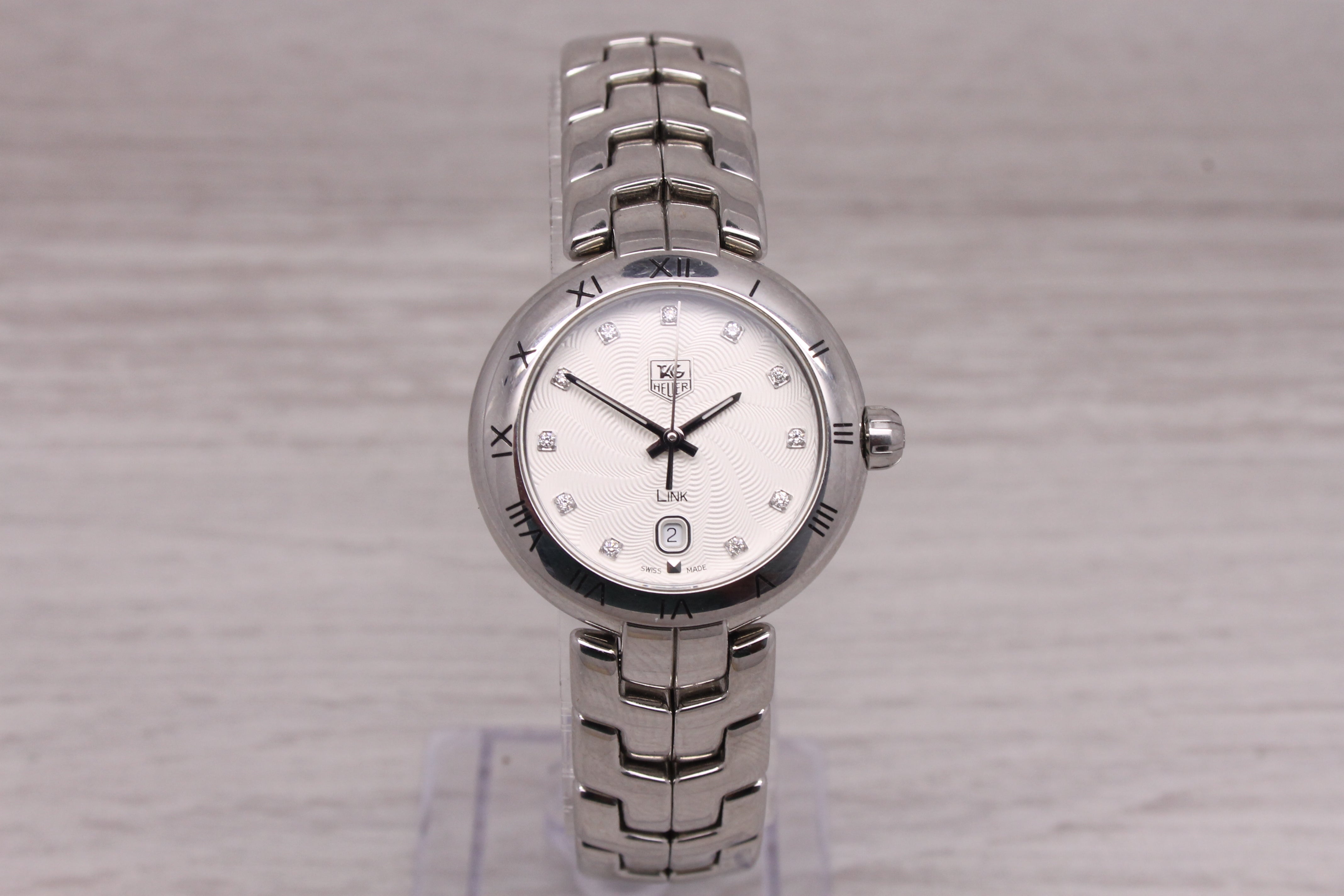 Dark Gray Tag Heuer Link WAT1411 Ladies 29mm Steel Quartz Watch w Date Diamond Dial