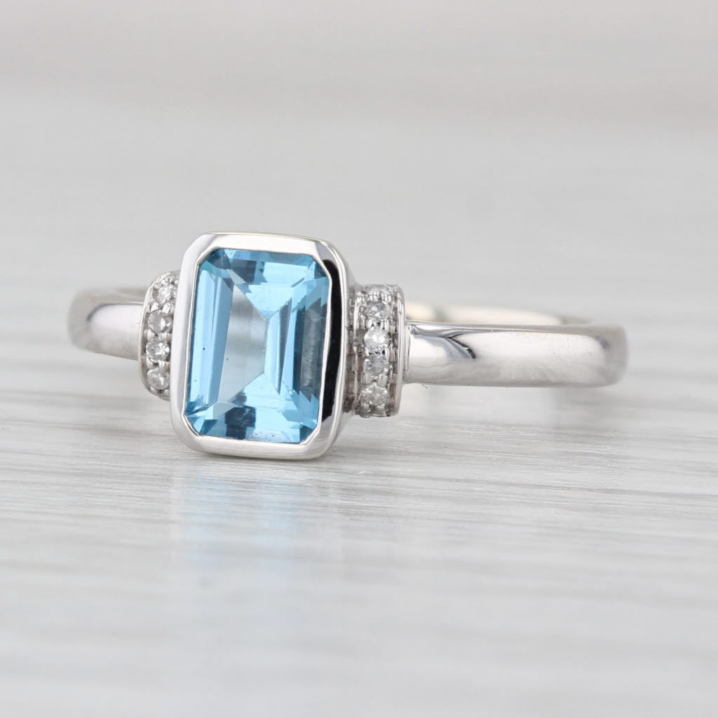 1.34ctw Emerald Cut Blue Topaz Diamond Ring 10k White Gold Size 7.25