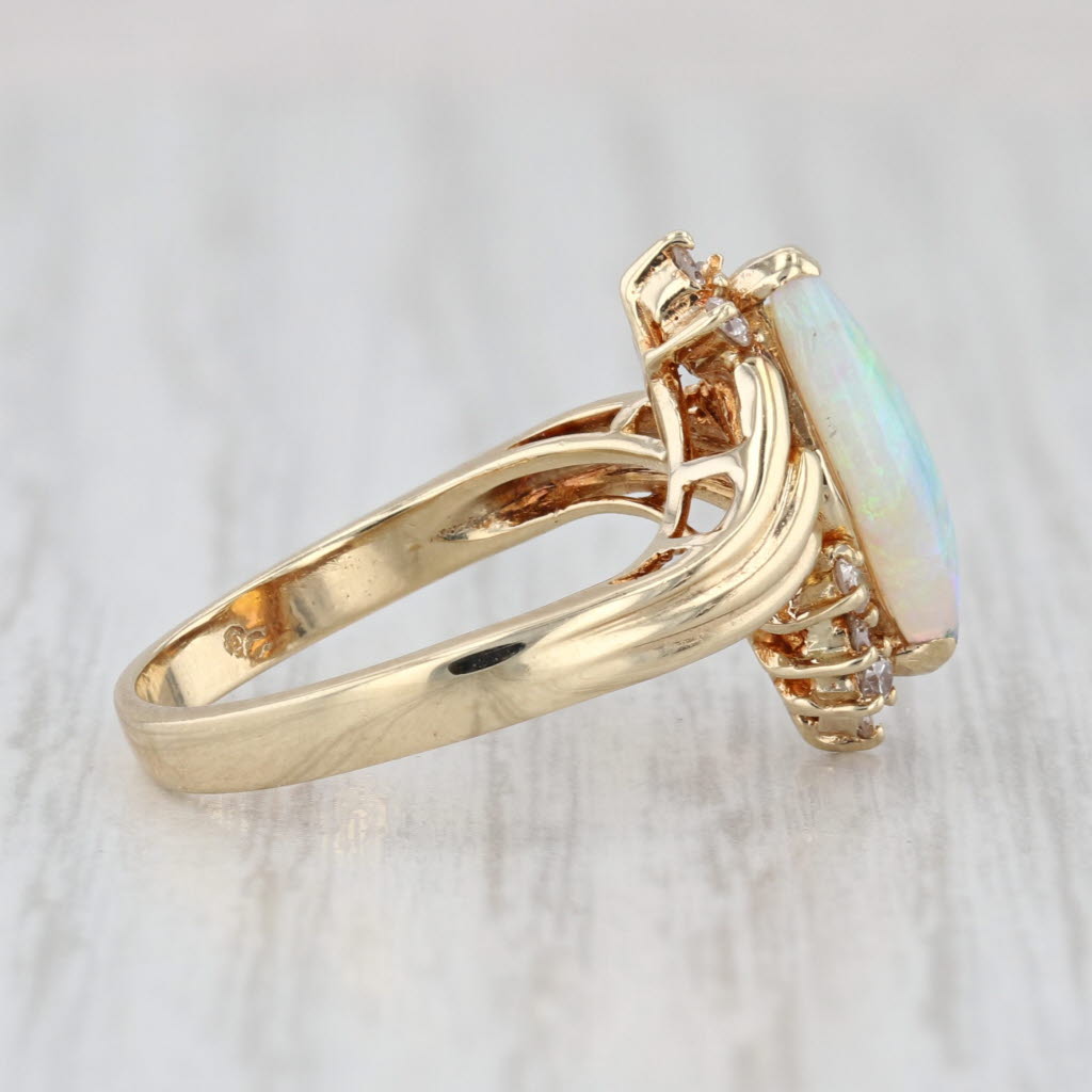 Marquise Opal Cabochon Diamond Ring 14k Yellow Gold Bypass Size 5.5