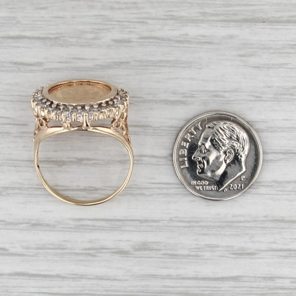 Diamond Bezel 1945 Dos Pesos Mexican Coin Ring 14k 900 Yellow Gold Size 7.75