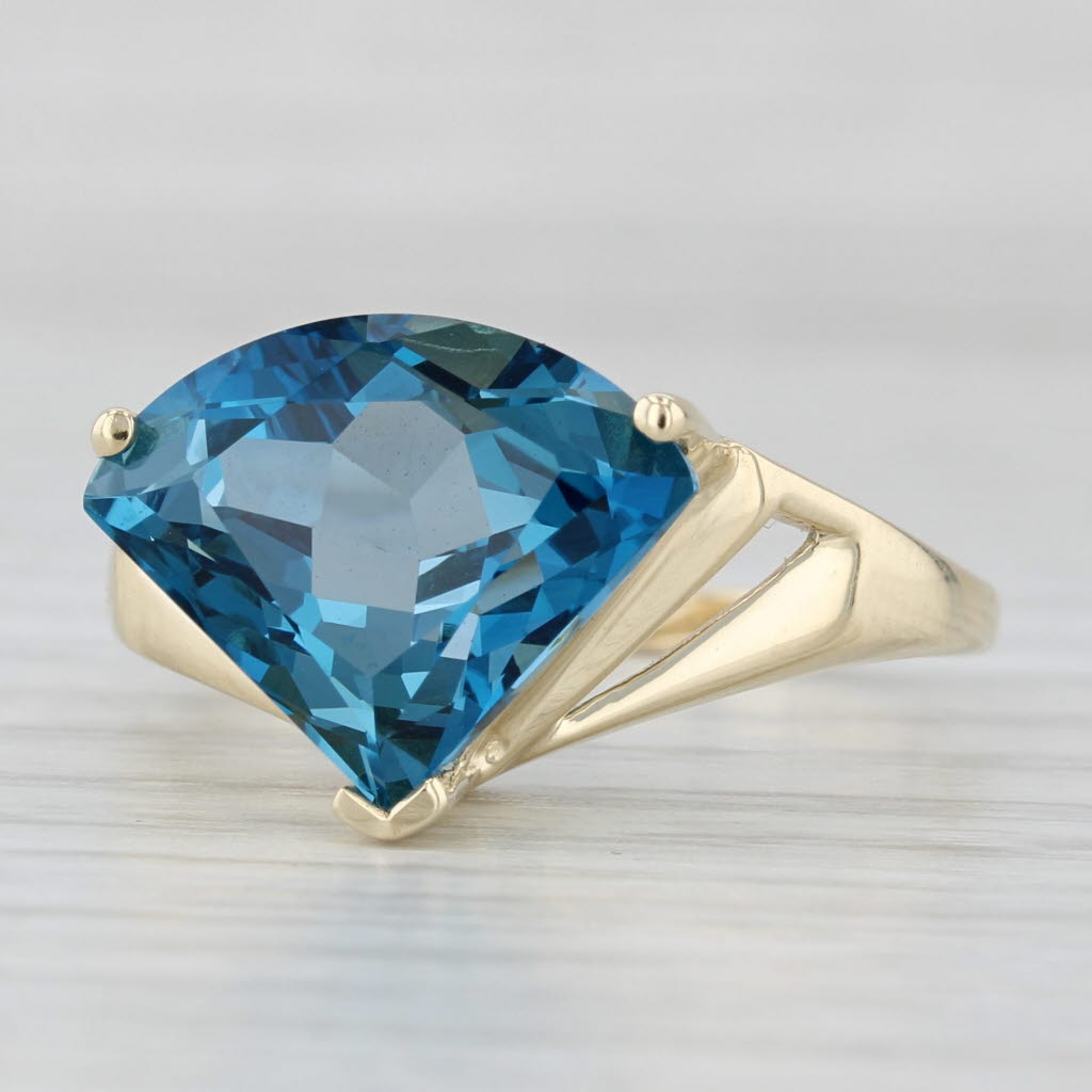 Light Gray 9.40ct London Blue Topaz Solitaire Ring 14k Yellow Gold Size 10