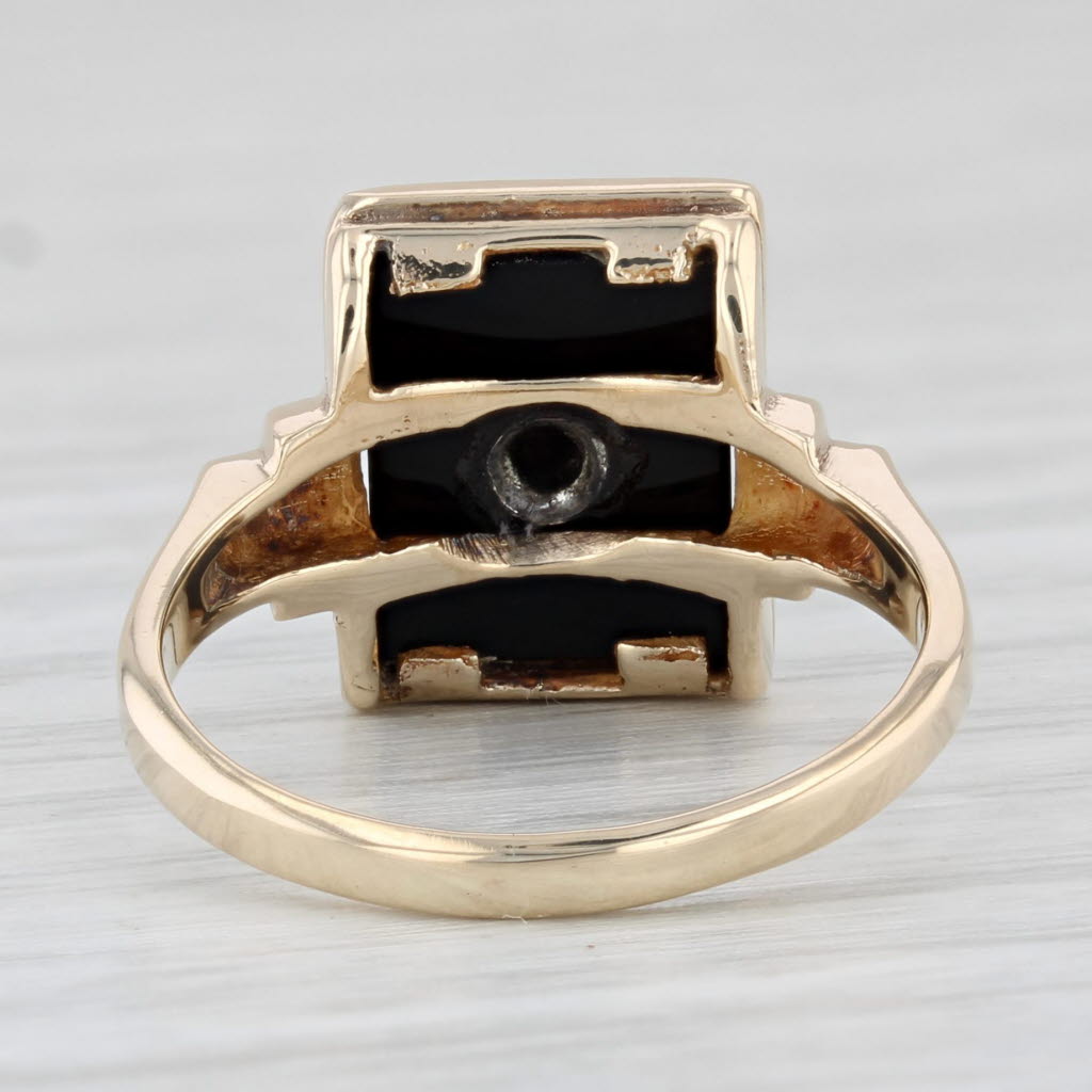 Light Gray Vintage Diamond Onyx Ring 10k Yellow Gold Size 5.75 Siget