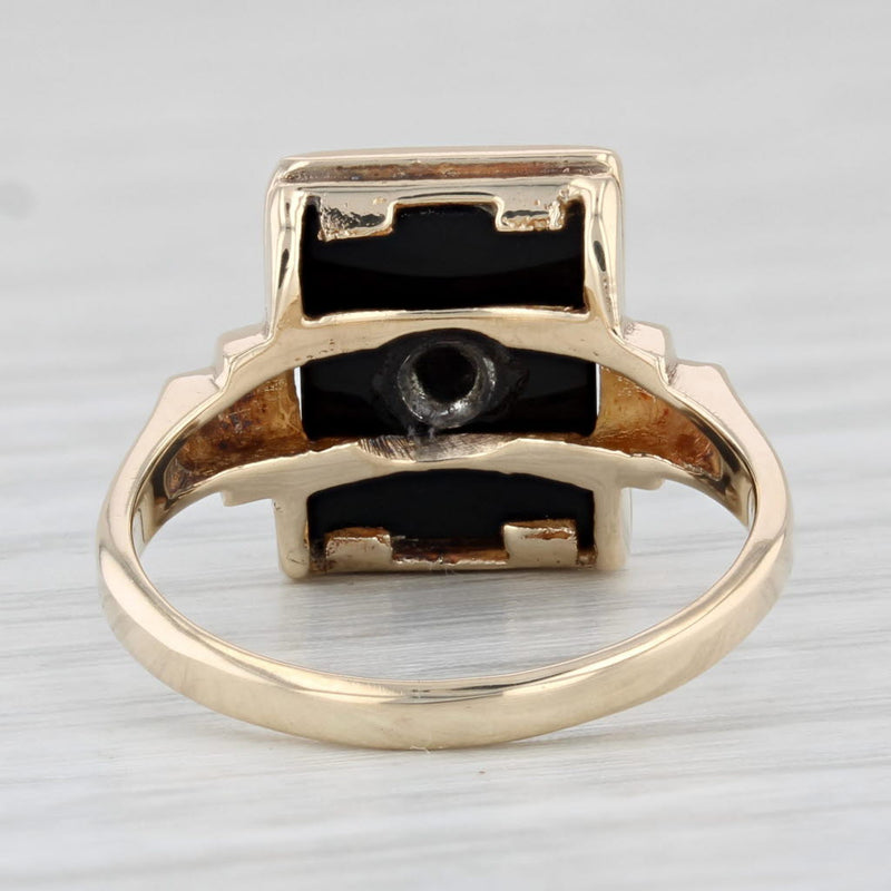 Vintage Diamond Onyx Ring 10k Yellow Gold Size 5.75 Siget