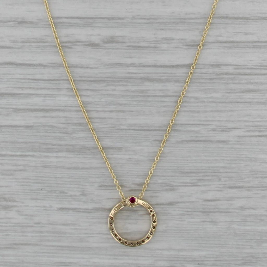 New Tiny Treasures Roberto Coin Diamond Circle Pendant Necklace 18k Gold 16"-18"