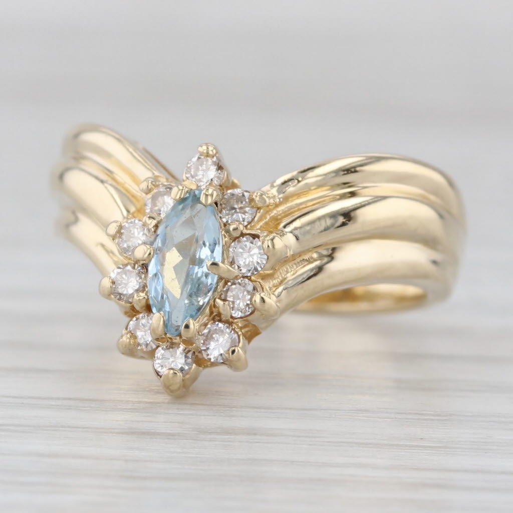 Light Gray 0.45ctw Marquise Aquamarine Diamond Ring 14k Yellow Gold Size 5.5