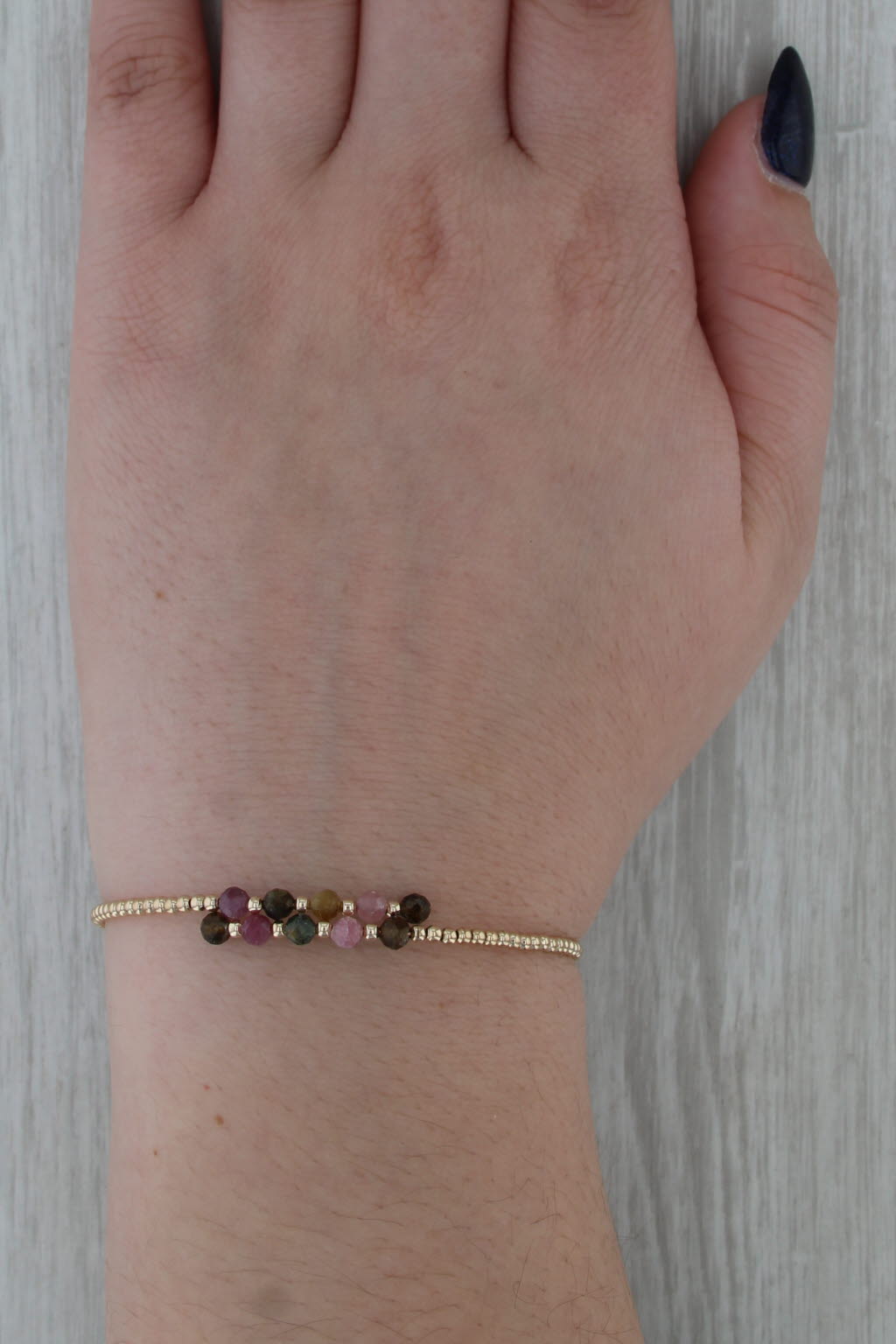 Gemstone Bead Flexible Bangle Bracelet 14k Yellow Gold 6.25"