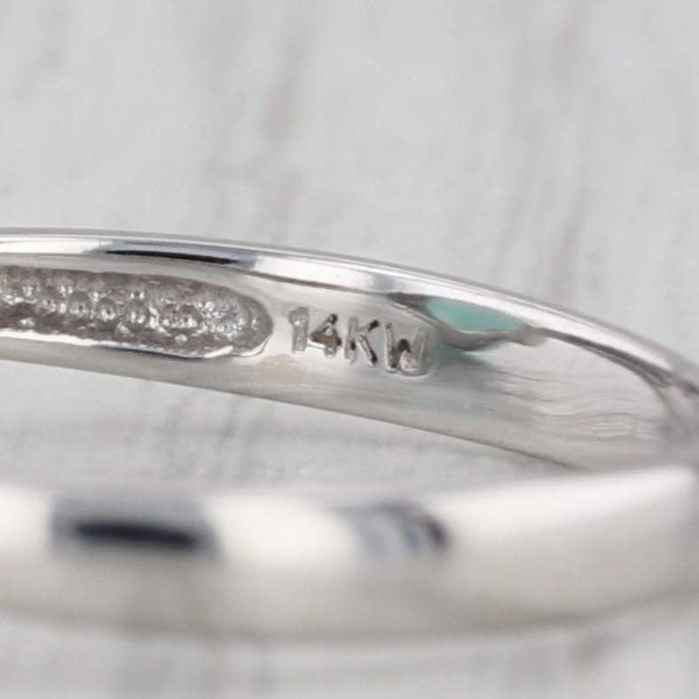 Teal Common Opal Cabochon Solitaire Ring 14k White Gold Size 8.75
