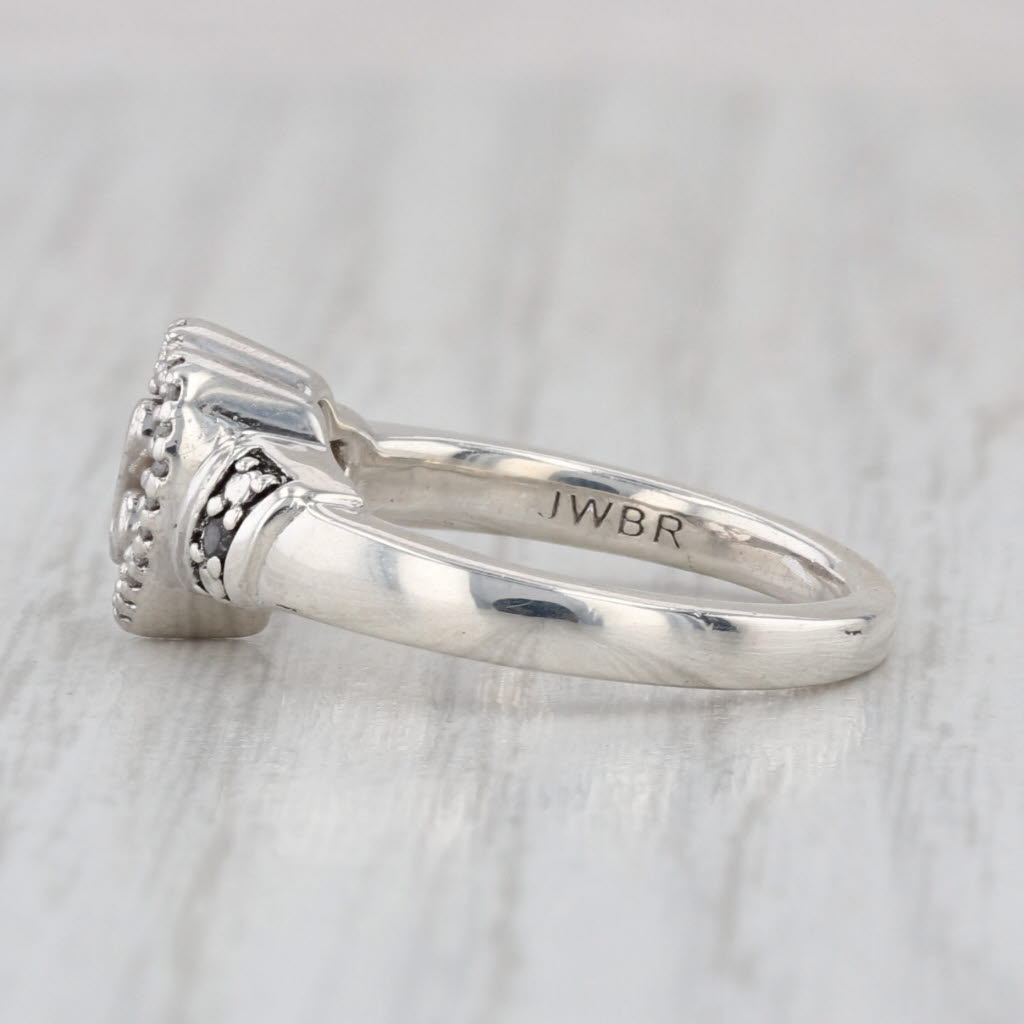 Diamond Framed Open Hearts Ring Sterling Silver Size 5