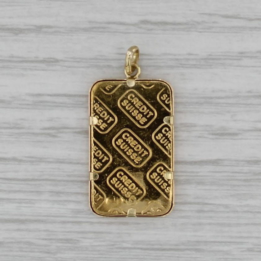 Credit Suisse 5 Gram Fine Gold 999.9 Bar Pendant Charm 18k 14k Frame