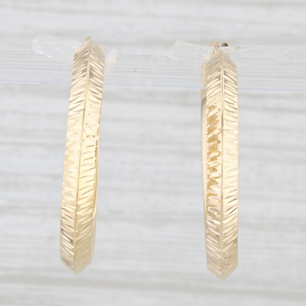 Light Gray New Textured Hoop Earrings 14k Yellow Gold Round Hoops Pierced Snap Top