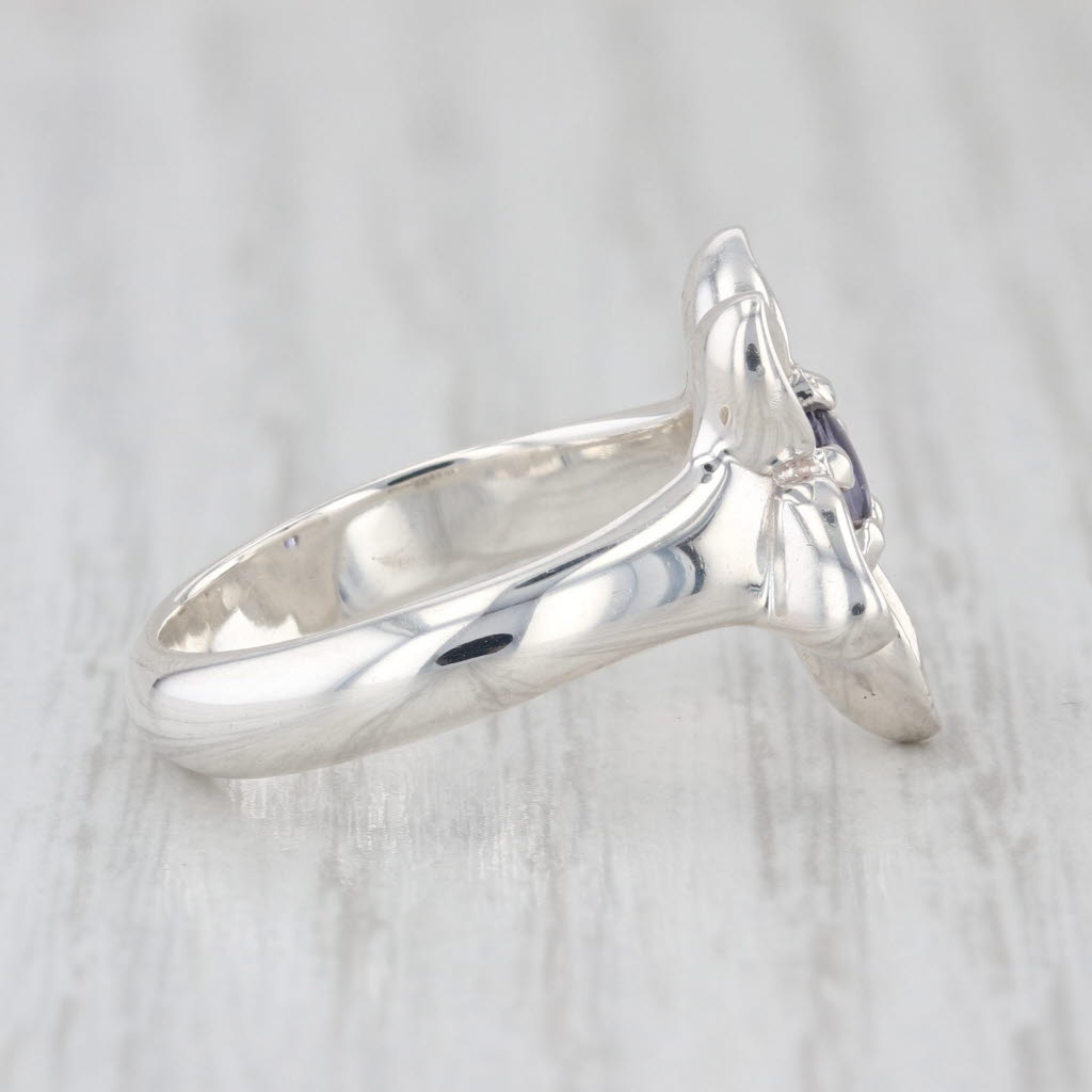 Tiffany & Co 0.20ct Iolite Solitaire Flower Ring Sterling Silver Size 6