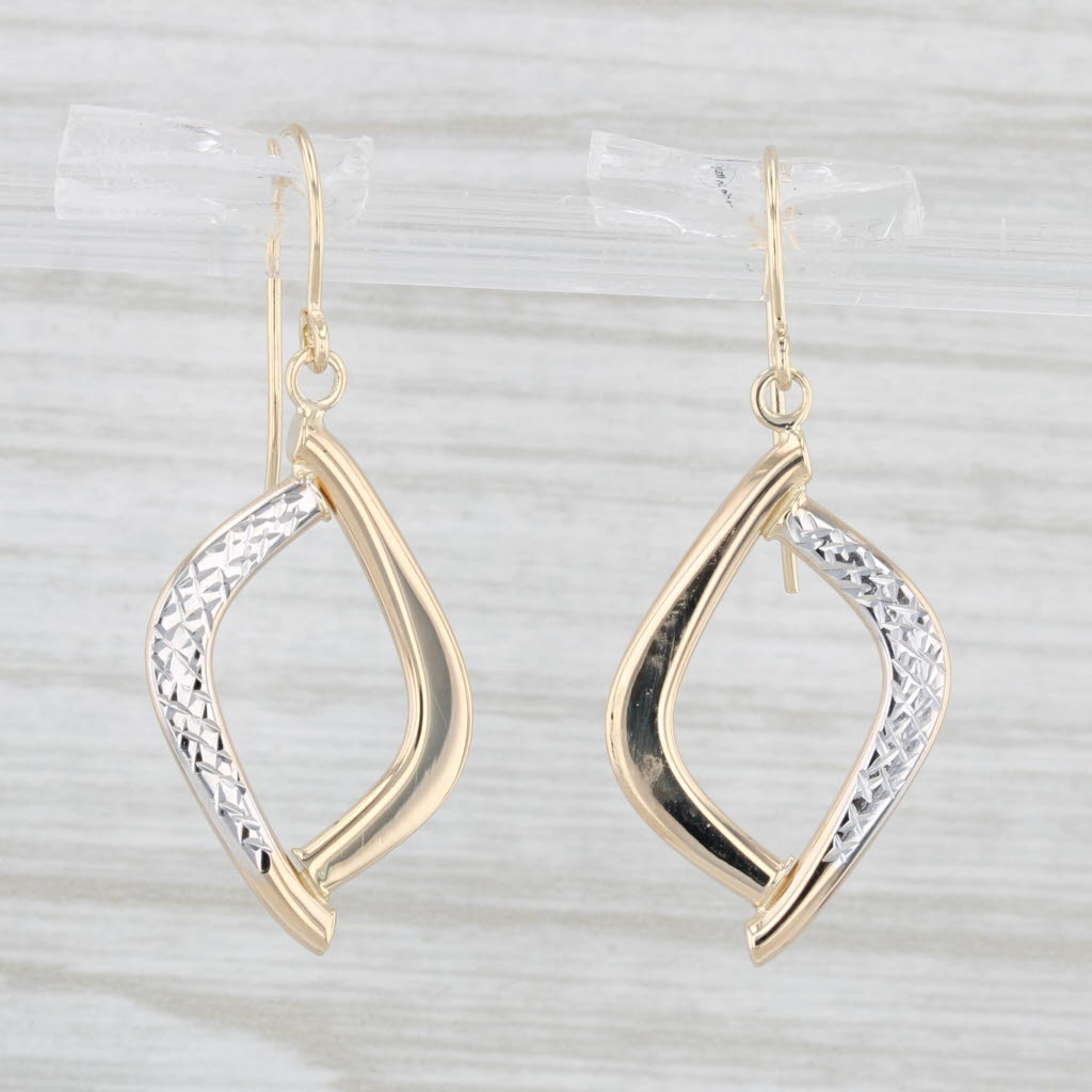 Light Gray 2-Toned Dangle Earrings 14k Yellow White Gold Hook Posts Drops