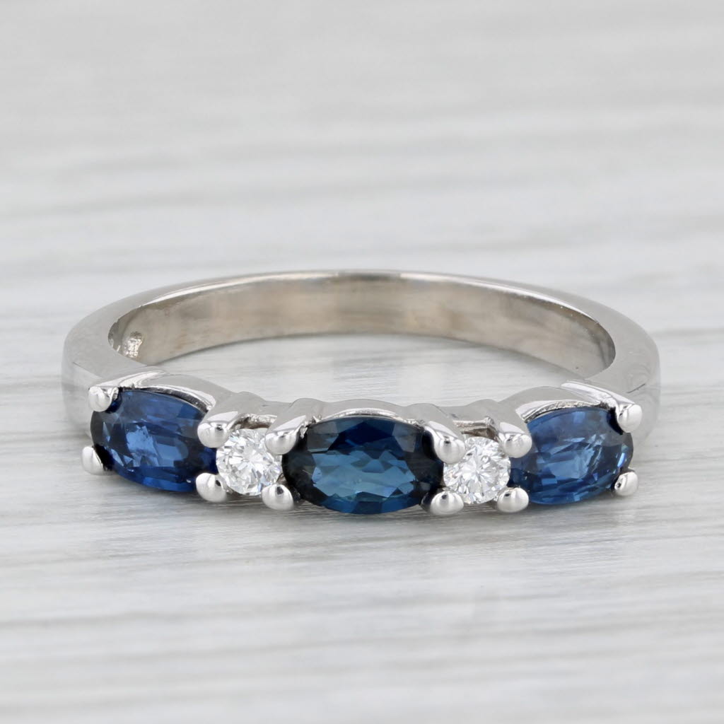 Light Gray 1.13ctw Blue Sapphire Diamond Stackable Ring 14k White Gold Size 5.75