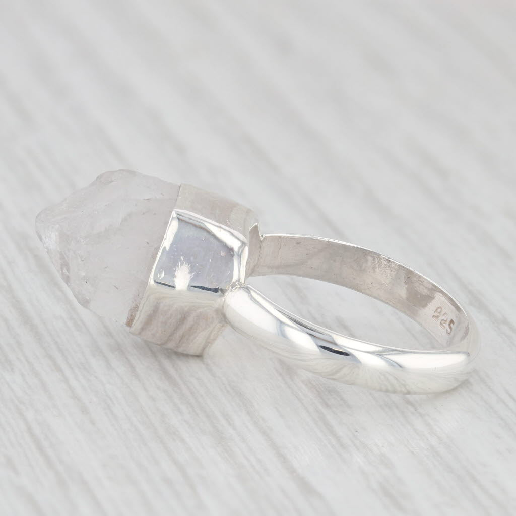 Light Gray Quartz Geode Solitaire Ring Sterling Silver Size 5.5