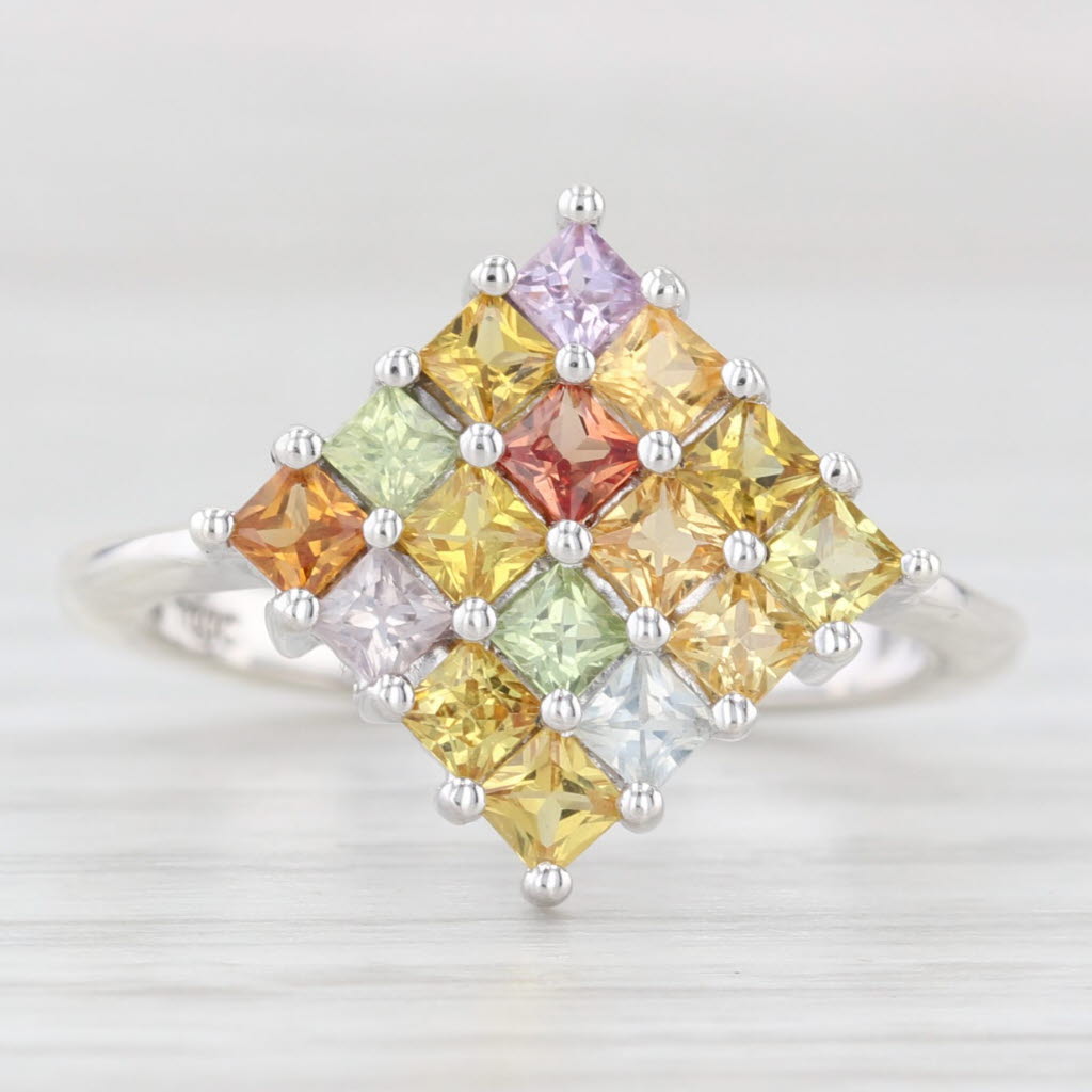 Light Gray 1.68ctw Multicolor Sapphire Cluster Ring Sterling Silver Size 7