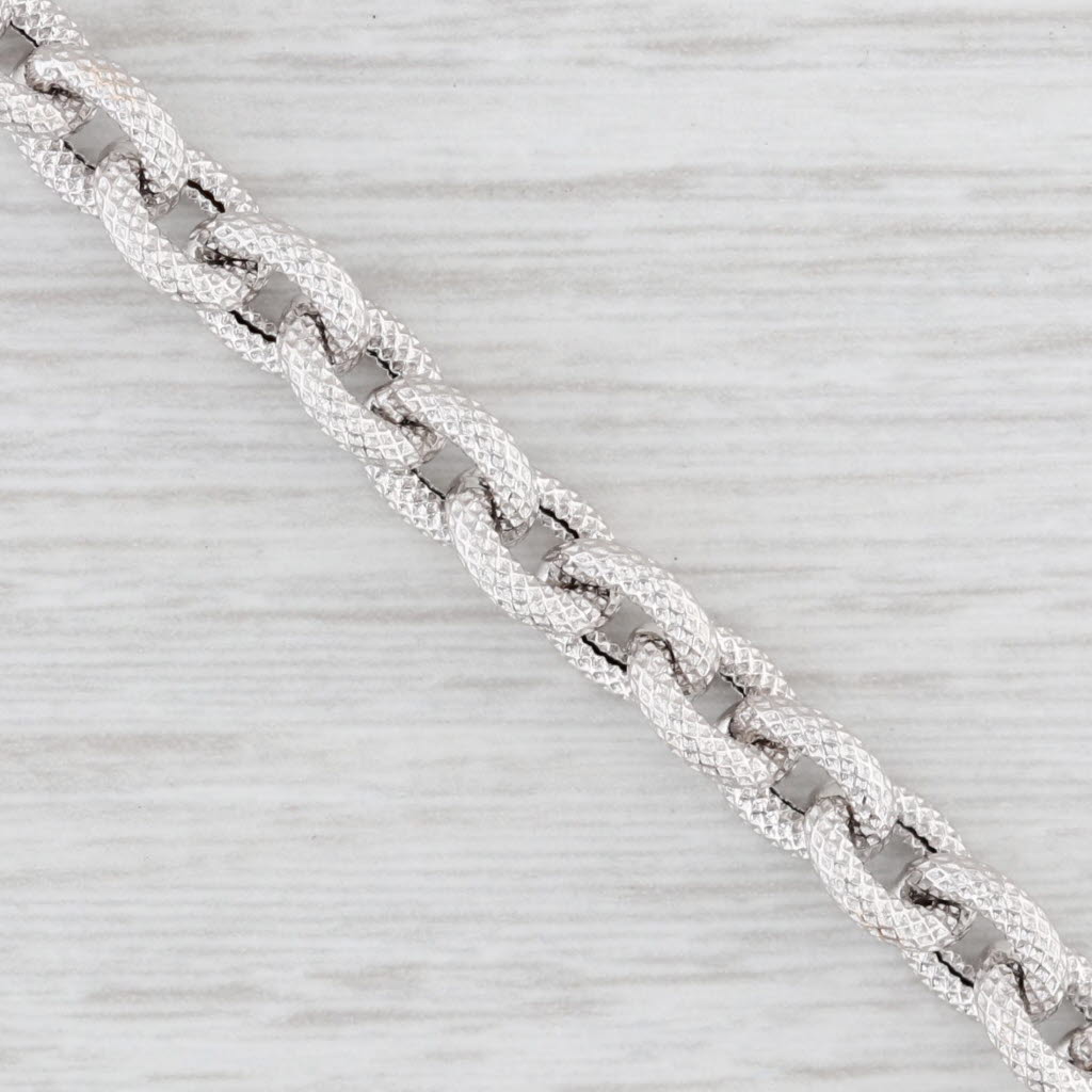 Light Gray 7.25" Hammered Cable Chain Bracelet 18k White Gold Italy 6.1mm