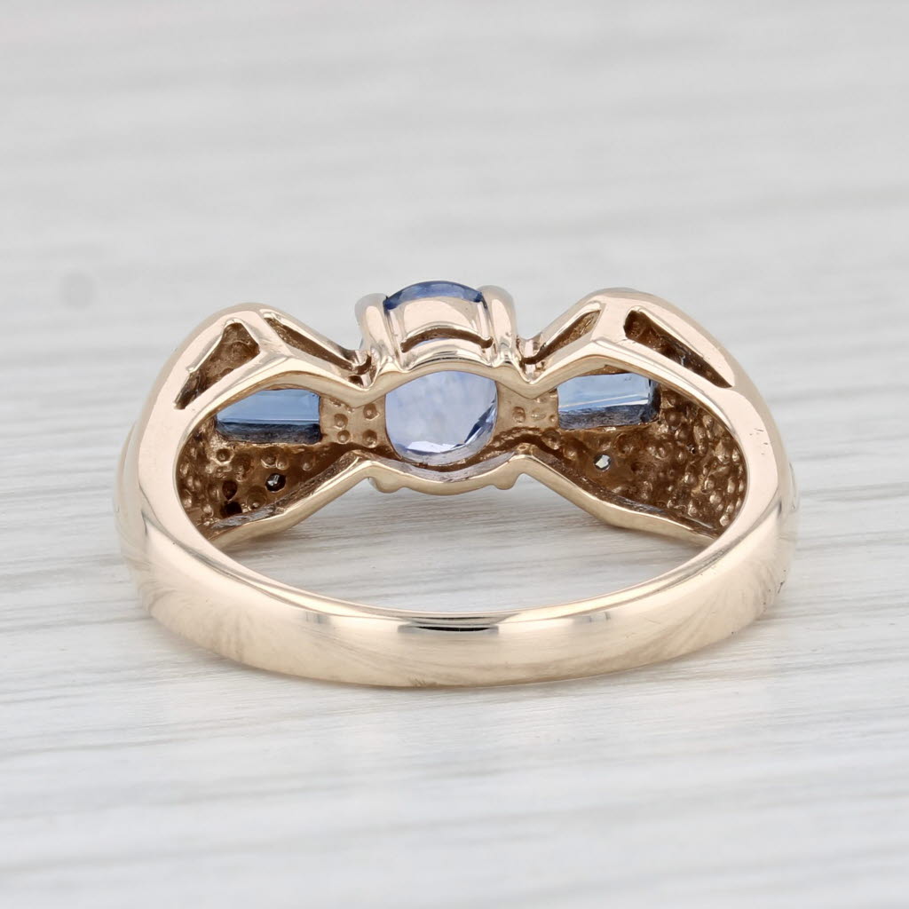 Light Gray 1.04ctw Blue Sapphire Bow Tie Ring 10k Yellow Gold Size 7.25 Diamond Accents