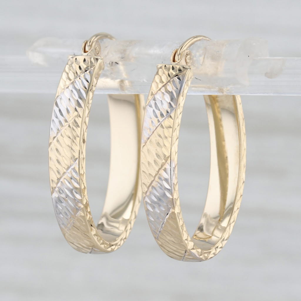 2-Toned Oval Hoop Earrings 10k Yellow White Gold Snap Top Hoops 23.1 x 4 mm