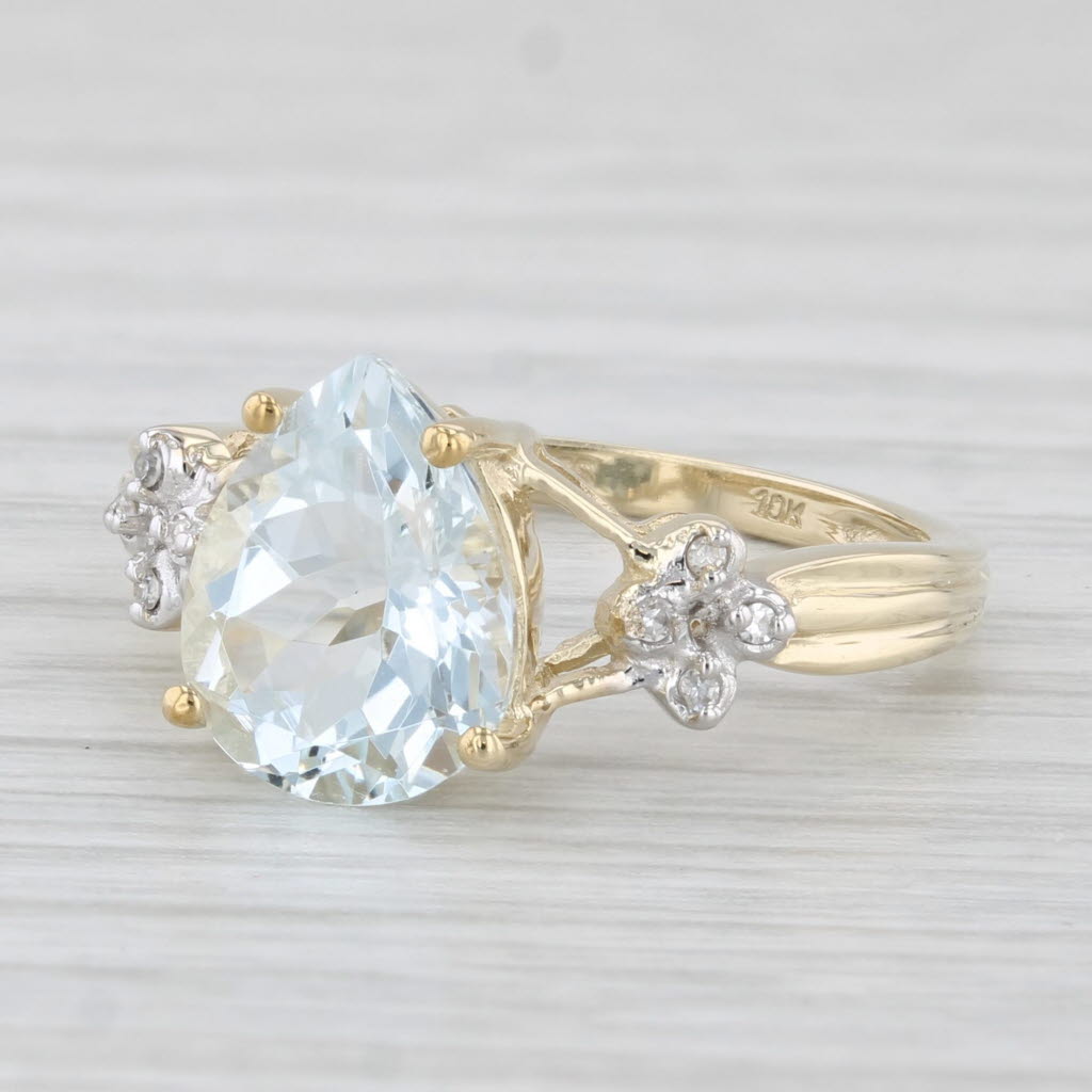 Light Gray 2.22ctw Pear Aquamarine Diamond Ring 10k Yellow Gold Size 6