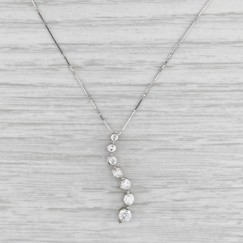 0.50ctw Graduated Diamond Journey Pendant Necklace 14k White Gold 18" Box Chain