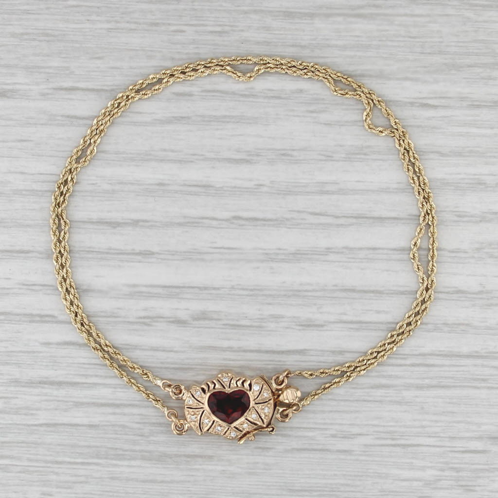Joshua 1.26ctw Garnet Diamond Slide Charm Bracelet 14k Yellow Gold 8.5"