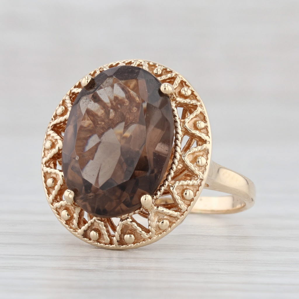 Light Gray 4.75ct Smoky Quartz Oval Solitaire Ring 10k Yellow Gold Size 5.75