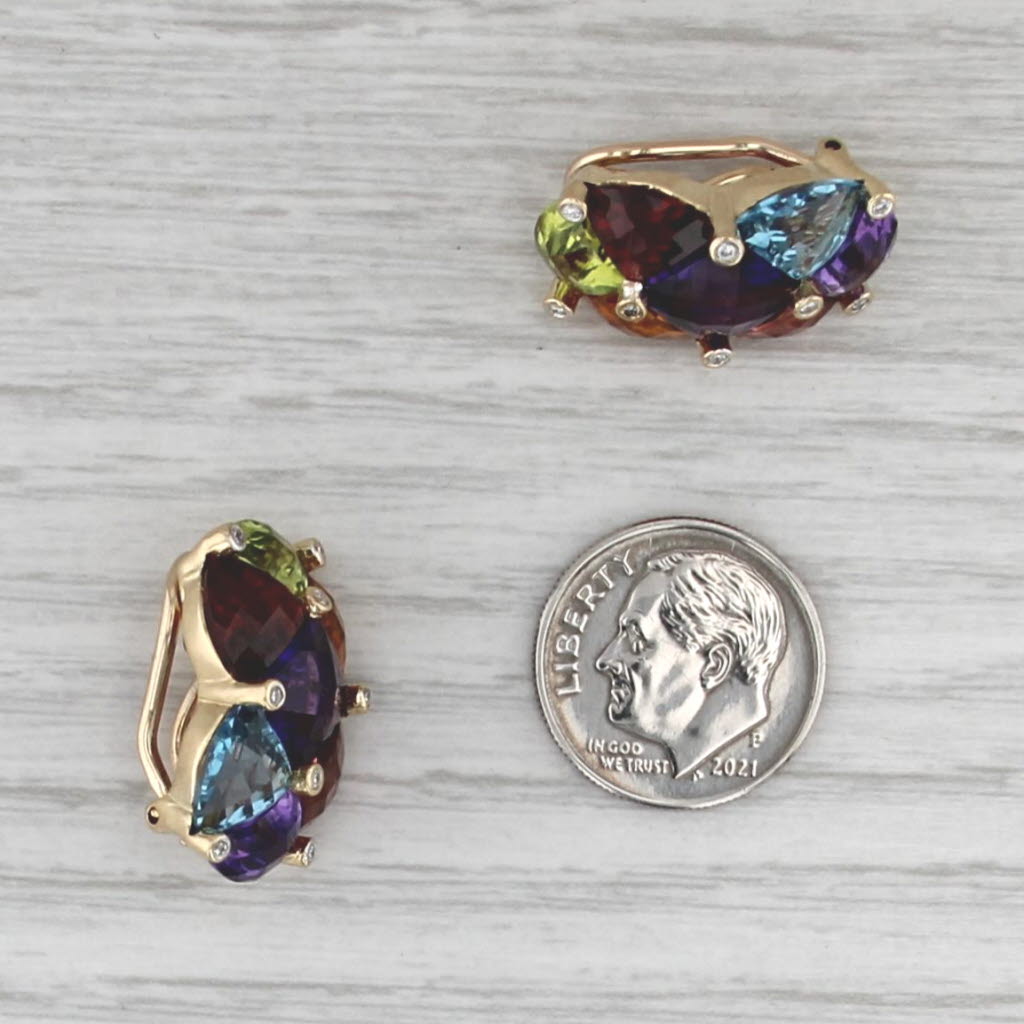 Bellari Mosaic 20.10ctw Rainbow Multi-Gemstone Earrings 18k Yellow Gold Clip On