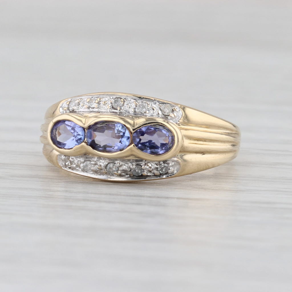 0.73ctw Tanzanite 3-Stone Diamond Ring 14k Yellow Gold Size 6.75